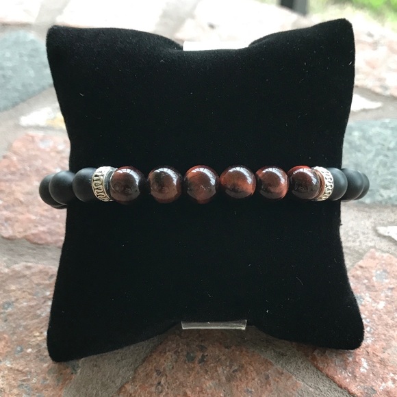 Men or women black onyx & red tiger eye bracelet - Picture 6 of 7